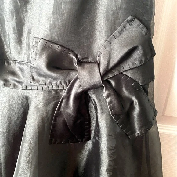 VINTAGE 90’s VICTOR COSTA Black Organza Tulle Bow Detail A-Line Maxi Skirt SZ S - Picture 3 of 8